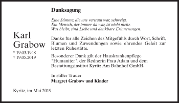 Traueranzeige von Karl Grabow von Märkischen Allgemeine Zeitung