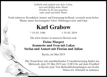 Traueranzeige von Karl Grabow von Märkischen Allgemeine Zeitung
