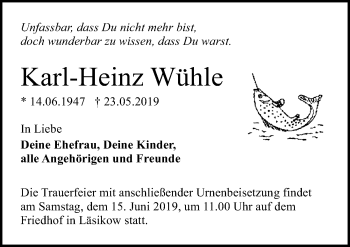 Traueranzeige von Karl-Heinz Wühle von Märkischen Allgemeine Zeitung