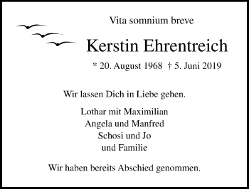 Traueranzeige von Kerstin Ehrentreich von Lübecker Nachrichten