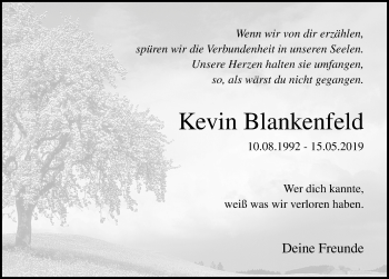 Traueranzeige von Kevin BlanKenfeld von Ostsee-Zeitung GmbH