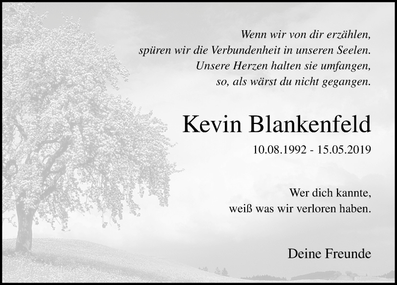  Traueranzeige für Kevin BlanKenfeld vom 01.06.2019 aus Ostsee-Zeitung GmbH