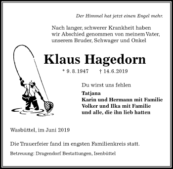 Traueranzeige von Klaus Hagedorn von Aller Zeitung