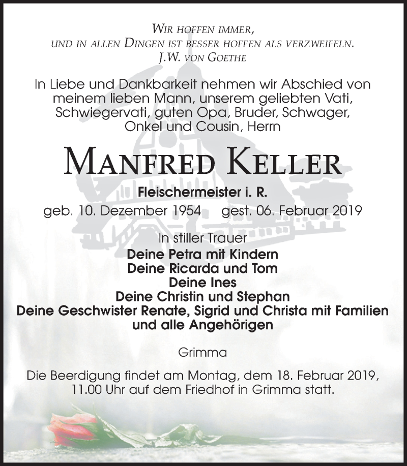  Traueranzeige für Manfred Keller vom 09.02.2019 aus Leipziger Volkszeitung