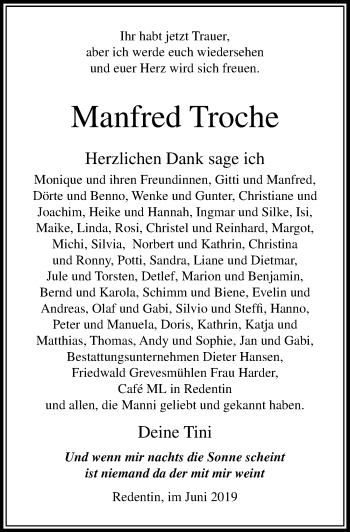 Traueranzeige von Manfred Troche von Ostsee-Zeitung GmbH
