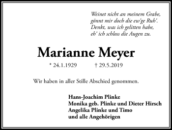 Traueranzeige von Marianne Meyer von Hannoversche Allgemeine Zeitung/Neue Presse