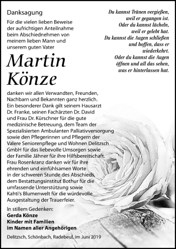 Traueranzeige von Martin Könze von Leipziger Volkszeitung