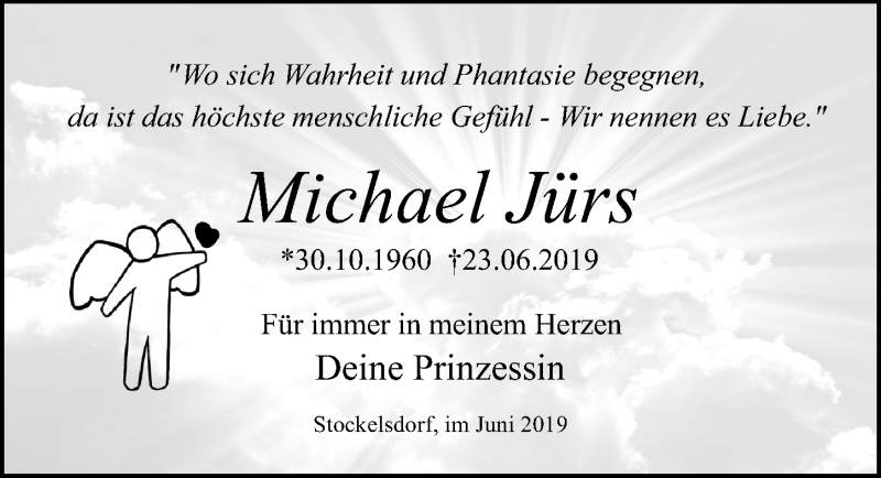  Traueranzeige für Michael Jürs vom 30.06.2019 aus Lübecker Nachrichten