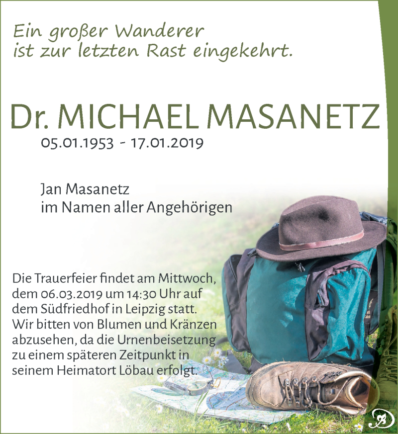  Traueranzeige für Michael Masanetz vom 09.02.2019 aus Leipziger Volkszeitung