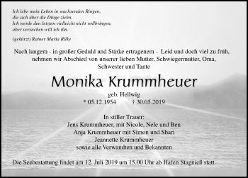Traueranzeige von Monika Krummheuer von Ostsee-Zeitung GmbH