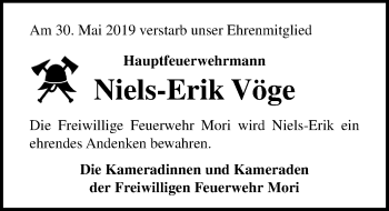Traueranzeige von Niels-Erik Vöge von Lübecker Nachrichten
