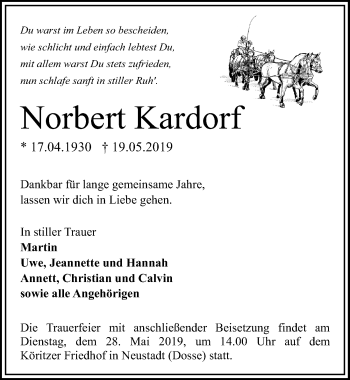 Traueranzeige von Norbert Kardorf von Märkischen Allgemeine Zeitung
