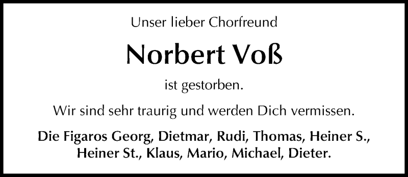  Traueranzeige für Norbert Voß vom 29.06.2019 aus Hannoversche Allgemeine Zeitung/Neue Presse