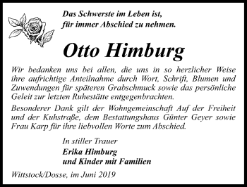 Traueranzeige von Otto Himburg von Märkischen Allgemeine Zeitung