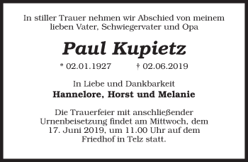 Traueranzeige von Paul Kupietz von Märkischen Allgemeine Zeitung