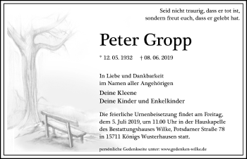 Traueranzeige von Peter Gropp von Märkischen Allgemeine Zeitung