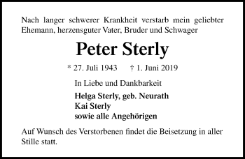 Traueranzeige von Peter Sterly von Lübecker Nachrichten