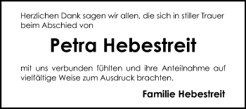 Traueranzeige von Petra Hebestreit von Hannoversche Allgemeine Zeitung/Neue Presse