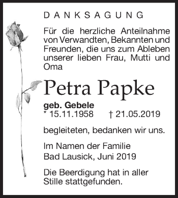 Traueranzeige von Petra Papke von Leipziger Volkszeitung