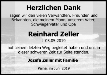 Traueranzeige von Reinhard Zeller von Peiner Allgemeine Zeitung