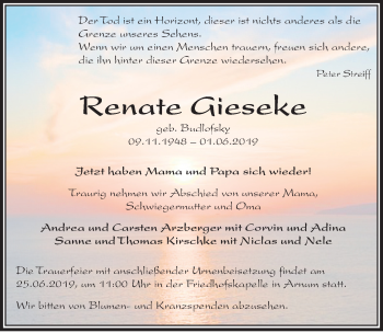 Traueranzeige von Renate Gieseke von Hannoversche Allgemeine Zeitung/Neue Presse
