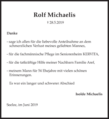 Traueranzeige von Rolf Michaelis von Hannoversche Allgemeine Zeitung/Neue Presse