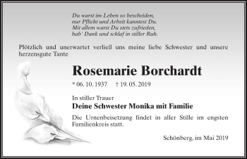 Traueranzeige von Rosemarie Borchardt von Märkischen Allgemeine Zeitung