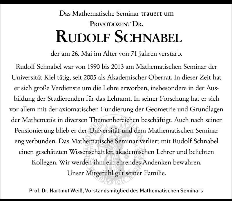  Traueranzeige für Rudolf Schnabel vom 08.06.2019 aus Kieler Nachrichten