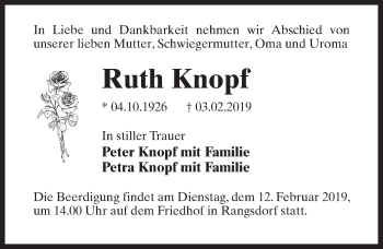 Traueranzeige von Ruth Knopf von Märkischen Allgemeine Zeitung