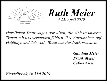 Traueranzeige von Ruth Meier von Kieler Nachrichten