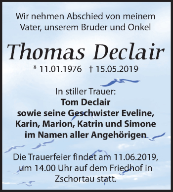 Traueranzeige von Thomas Declair von Leipziger Volkszeitung