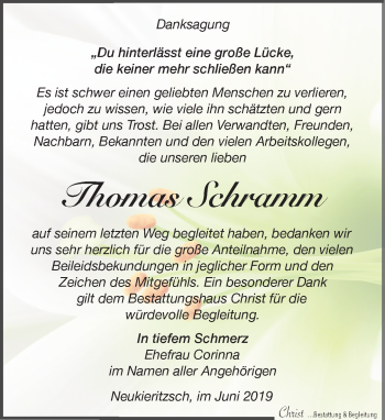 Traueranzeige von Thomas Schramm von Leipziger Volkszeitung