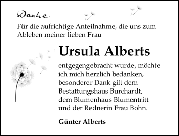 Traueranzeige von Ursula Alberts von Ostsee-Zeitung GmbH