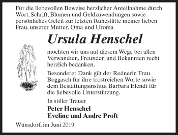Traueranzeige von Ursula Henschel von Märkischen Allgemeine Zeitung