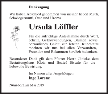 Traueranzeige von Ursula Löffler von Märkischen Allgemeine Zeitung