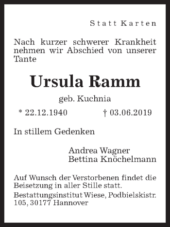 Traueranzeige von Ursula Ramm von Hannoversche Allgemeine Zeitung/Neue Presse