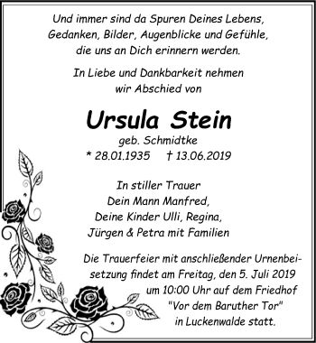 Traueranzeige von Ursula Stein