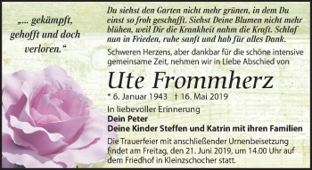 Traueranzeige von Ute Frommherz von Leipziger Volkszeitung