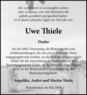 Traueranzeige von Uwe Thiele von Märkischen Allgemeine Zeitung