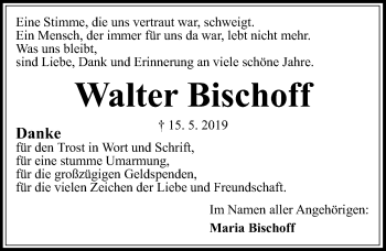 Traueranzeige von Walter Bischoff von Hannoversche Allgemeine Zeitung/Neue Presse
