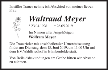 Traueranzeige von Waltraud Meyer von Märkischen Allgemeine Zeitung