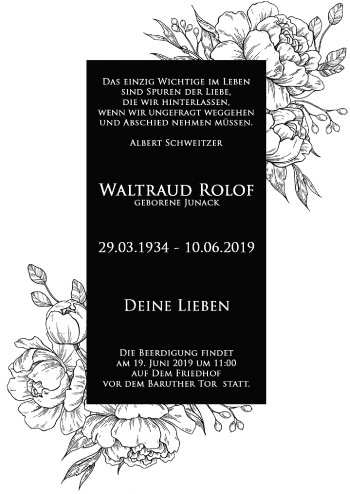 Traueranzeige von Waltraud Rolof