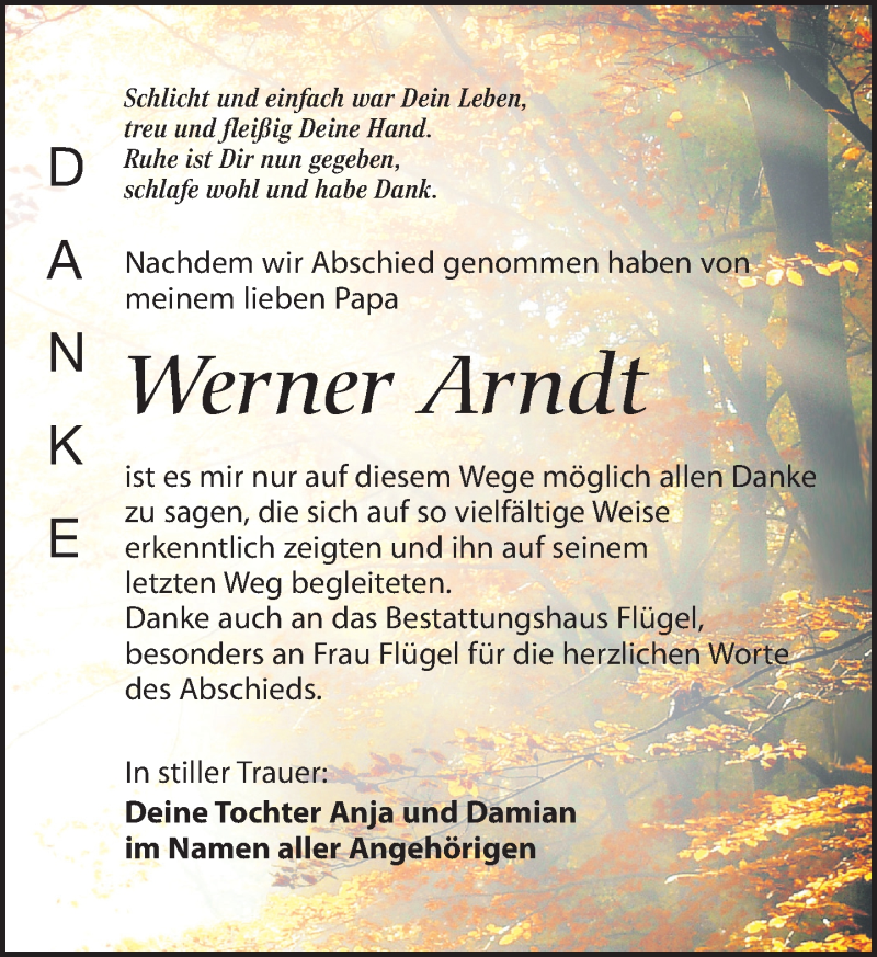  Traueranzeige für Werner Arndt vom 08.06.2019 aus Leipziger Volkszeitung