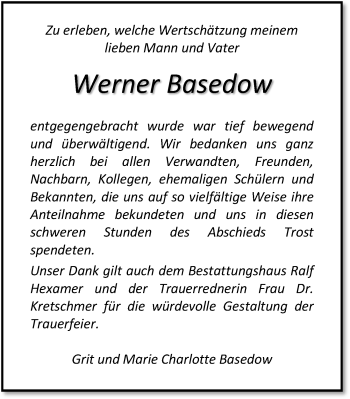 Traueranzeige von Werner Basedow von Ostsee-Zeitung GmbH