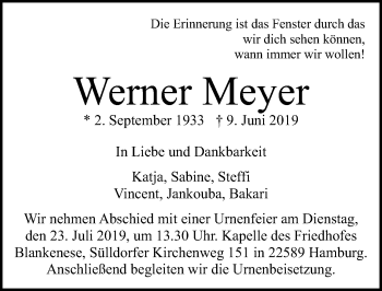 Traueranzeige von Werner Meyer von Lübecker Nachrichten