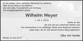 Traueranzeige von Wilhelm Meyer von Schaumburger Nachrichten