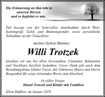 Traueranzeige von Willi Trotzek von Märkischen Allgemeine Zeitung