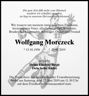 Traueranzeige von Wolfgang Morczeck von Märkischen Allgemeine Zeitung