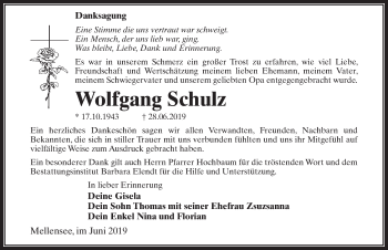 Traueranzeige von Wolfgang Schulz von Märkischen Allgemeine Zeitung