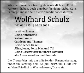 Traueranzeige von Wolfhard Schulz von Märkischen Allgemeine Zeitung
